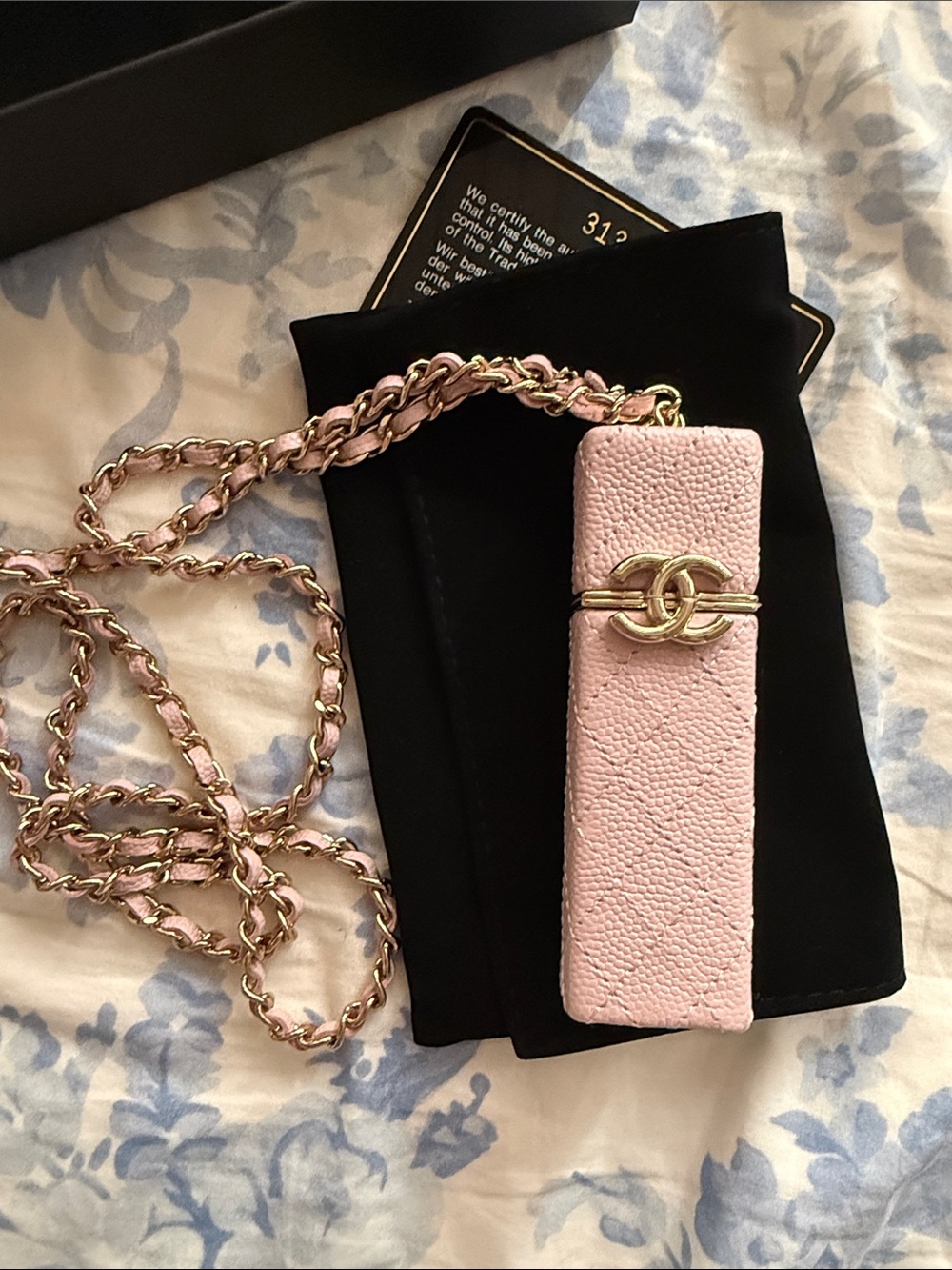 CHANEL Pink Caviar Leather Lipstick Chain Necklace with light Gold Hardware